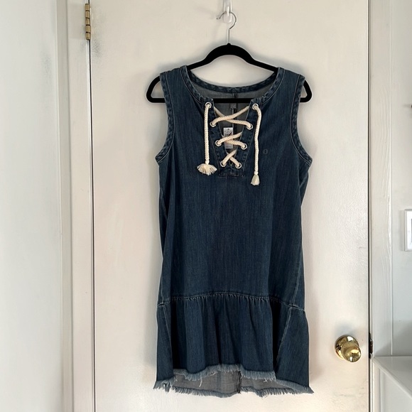 aerie Dresses & Skirts - Aerie- Navy blue dress with cream colored drawstrings at the neckline.